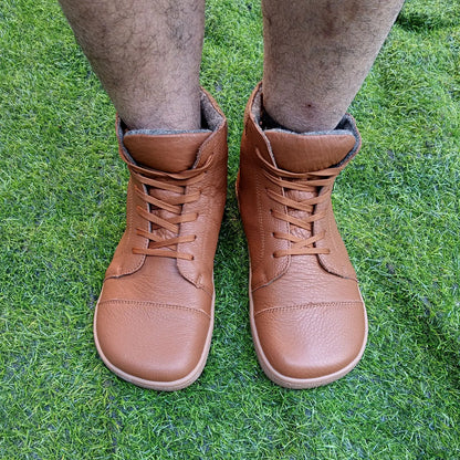 Barefoot Genuine Leather Boots with Wool Lining – Zero Drop, Wide Toe Box for Men & Women