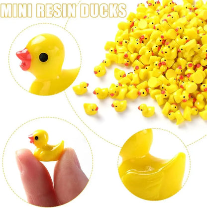 200pcs Mini Resin Yellow Ducks – Tiny Duck Figures for Garden Crafts, Fairy Landscape Decoration, and Miniature Plant Scenes