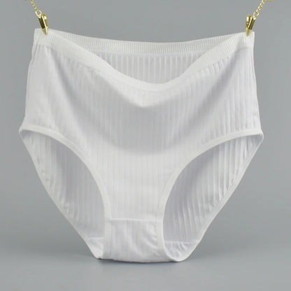 Soft High Waist Cotton Panties – Breathable Plus Size Women’s Underwear, Striped Lingerie Briefs