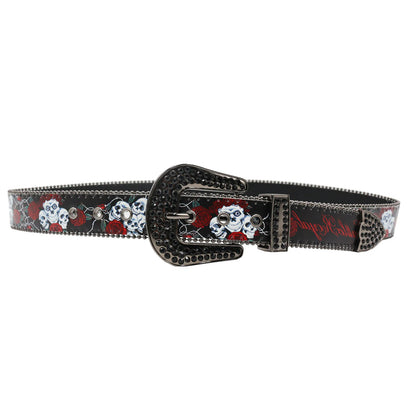 Nice Brand Three Skull Rhinestone Belt – Western Punk Hip-Hop Style for Men & Women