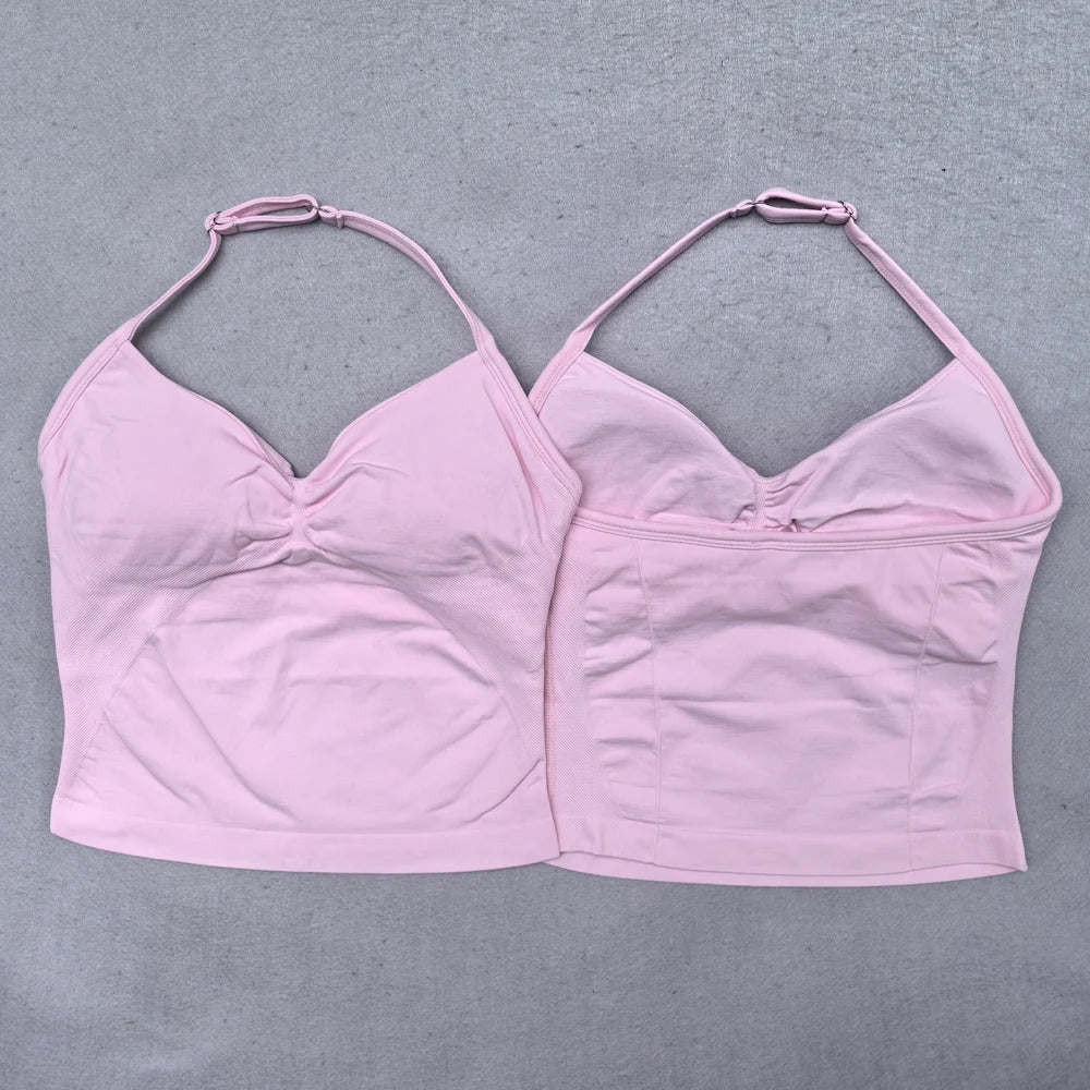 Women’s Adjustable Strappy Sports Top Open Back Gym Yoga Crop Top with Built-in Fastener Fitness Workout Wear