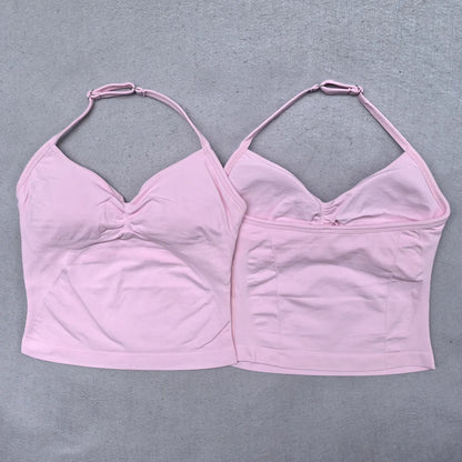 Women’s Adjustable Strappy Sports Top Open Back Gym Yoga Crop Top with Built-in Fastener Fitness Workout Wear