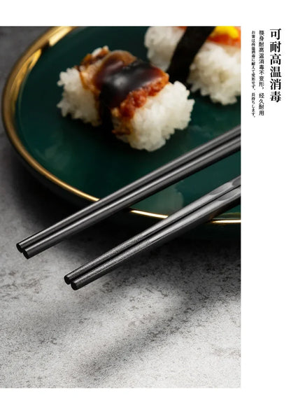 5 Pairs Japanese Reusable Chopsticks – Black Sushi Sticks for Food, Noodles, Alloy Chinese & Korean Kitchen Tableware
