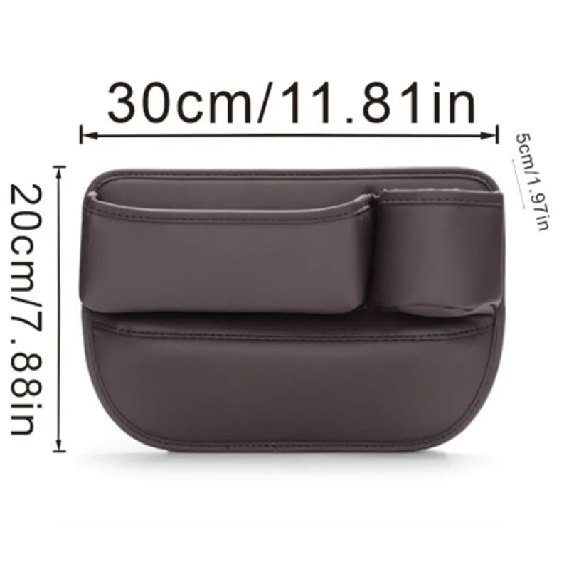 Leather Car Seat Gap Organizer – Multifunctional Crevice Filler with Cup Holder & Side Storage Pocket for Car Interior
