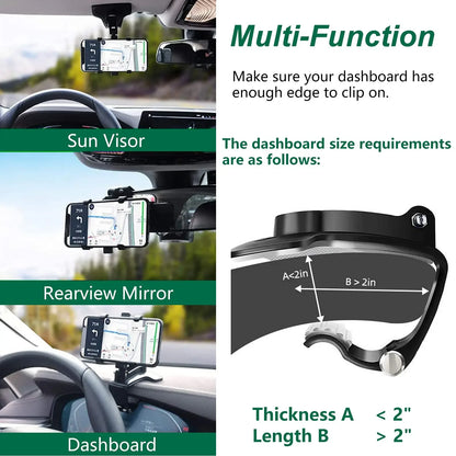 Universal Car Phone Holder Stand - 360° Rotating Dashboard GPS Clip Mount for iPhone and Smartphones