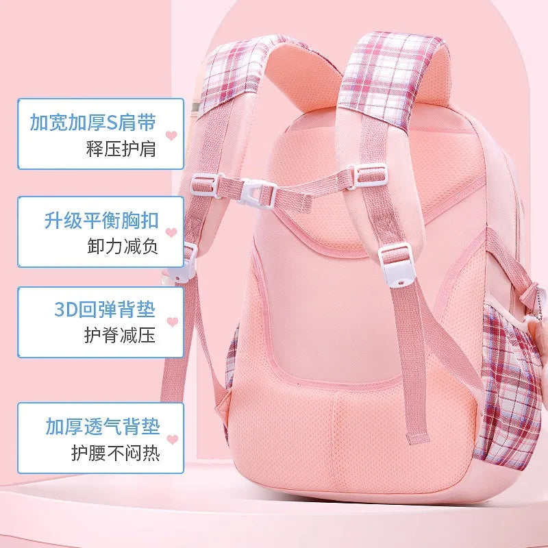 Ergonomic Spine-Protecting School Backpack | Large Capacity, Lightweight Waterproof Bag for Elementary Girls