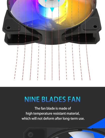 TEUCER P16 120mm RGB PC Case Fan – Silent 4-Pin CPU Cooler with Rainbow Lighting