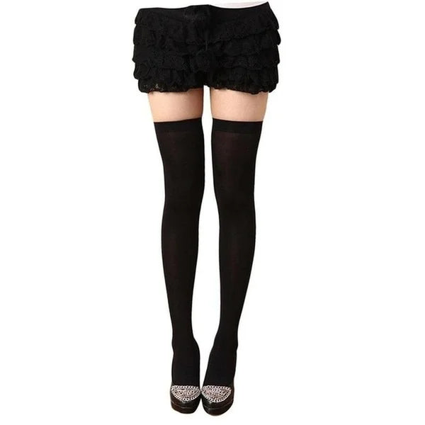 Sexy Black & White Solid Color Over-The-Knee Long Socks – Thigh-High Warm Stockings for Women & Girls