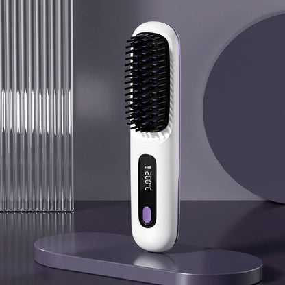 Cordless Hair Straightener Brush – Anti-Scald Electric Hot Comb with 3 Temperature Settings