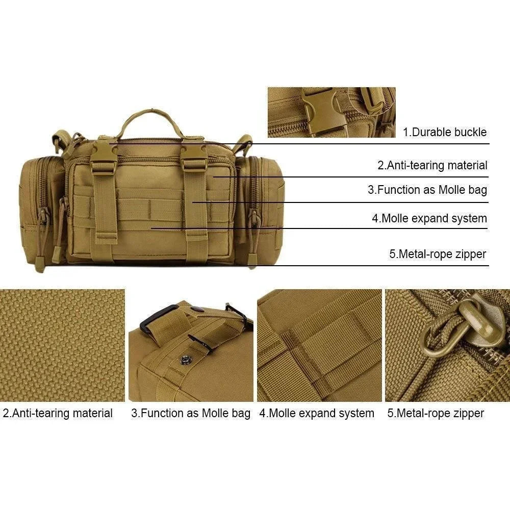 Molle Duffel Waist Bag - Waterproof Fanny Pack, EDC Utility Pouch, Camera Bag with Shoulder Strap and Hand Carry