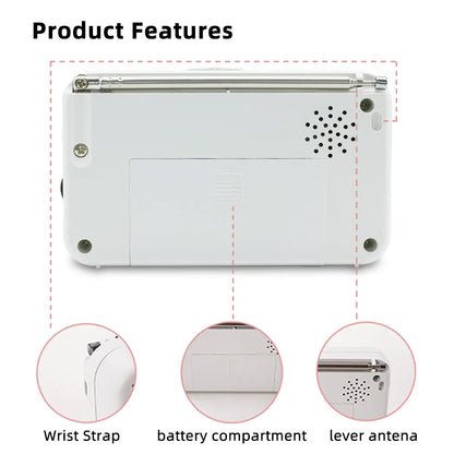 Mini FM/AM Two-Band Radio — 1W Loud Speaker with 3.5mm Headphone Jack & 180° High-Performance Antenna for Home Use