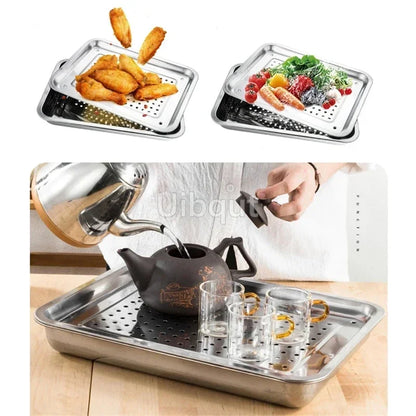 Stainless Steel Kung Fu Tea Tray with Drainage Drawer – Tea Ceremony Water Storage Board Table for Tea Room Tools