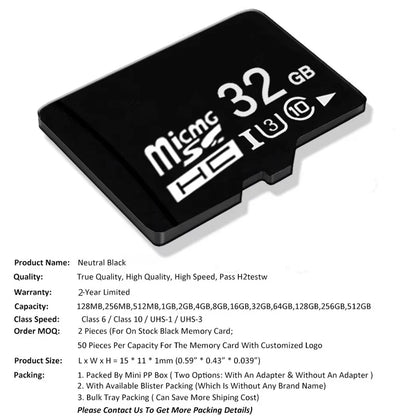 50PCS TF & SD Memory Cards – Class 10 2GB-256GB with Custom Logo for Digital Devices