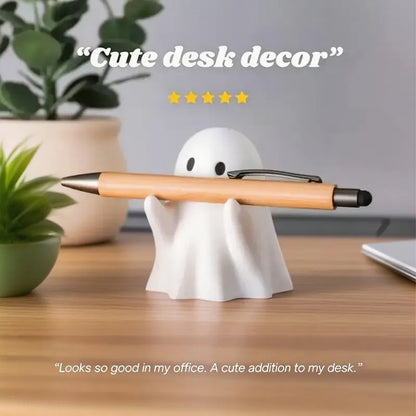 Cute Halloween Ghost Pen Holder – Little Ghost Statue Pencil Stand, Home & Office Desktop Decoration