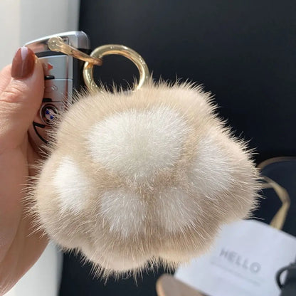 Cat Paw Plush Keychain - Cute Fluffy Faux Fur Pendant Charm for Backpacks, Bags & Car Keys