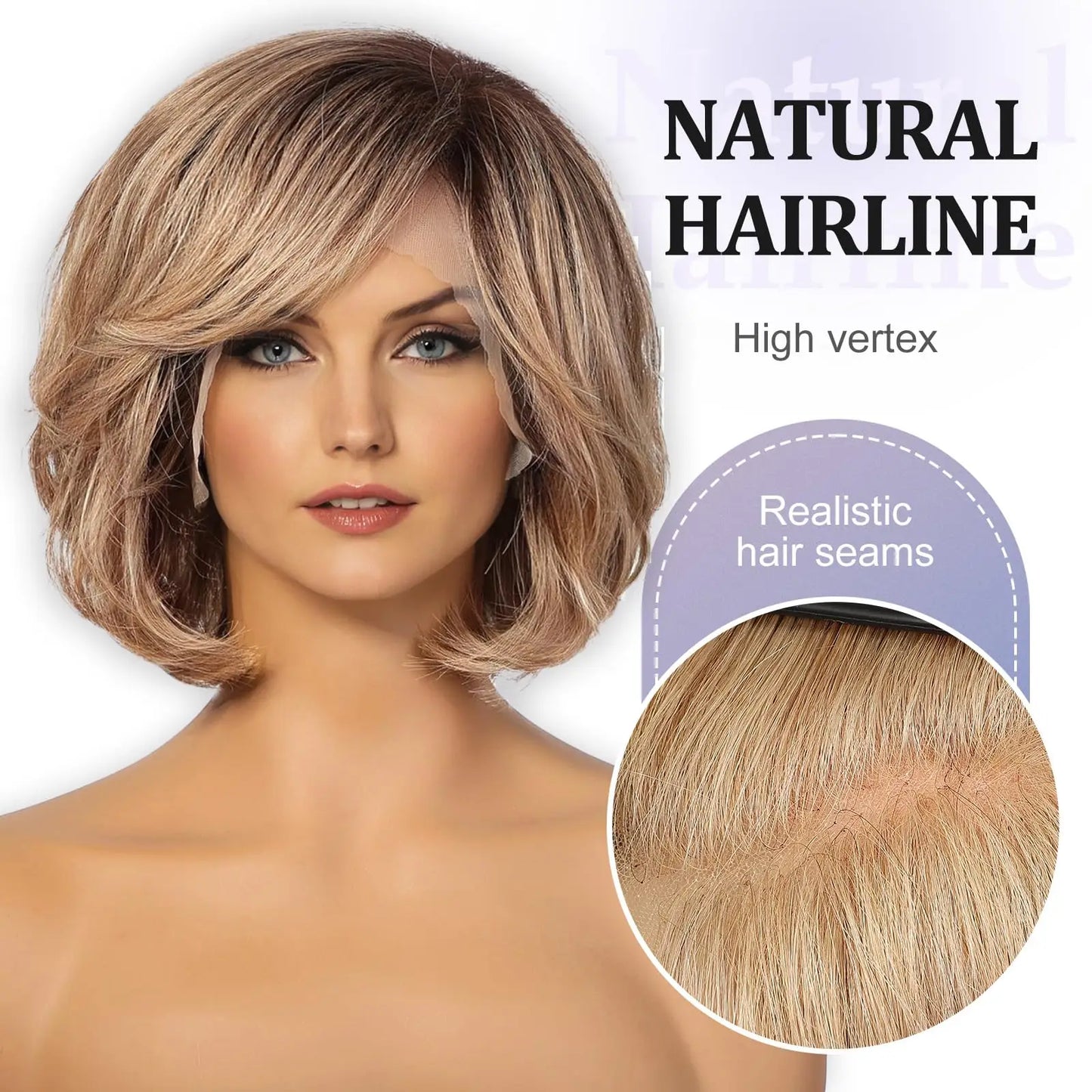 100% Remy Human Hair Transparent Lace Frontal Wig – Short Wavy Ash Brown Ombre Pixie Cut for White Women