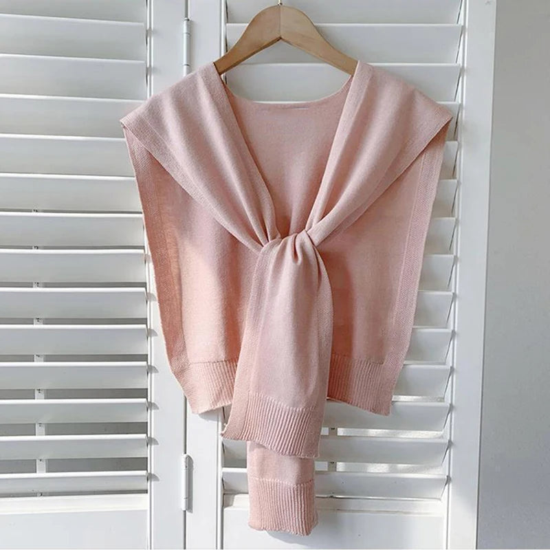 Women’s Summer Knitted Shawl – Thin Cape Scarf with Fake Collar Neck Guard