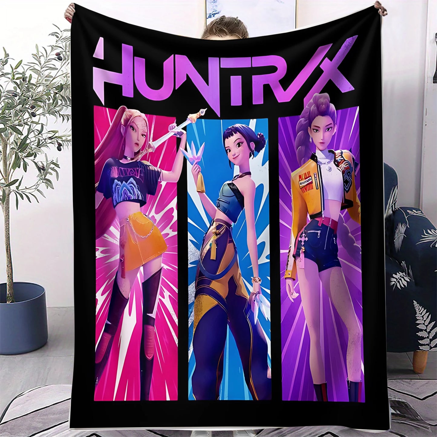 K-Pop Demon Hunter Flannel Blanket — Anime Girl Team Throw — Winter Warm Sofa & Bed Cover Fan Gift
