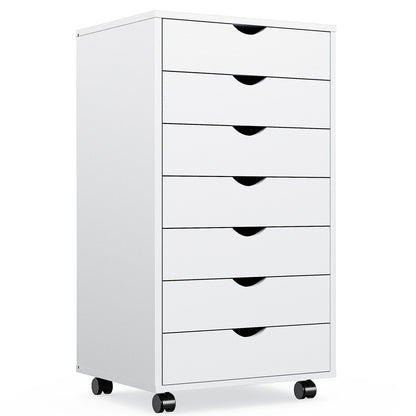 7-Drawer Wooden Chest – Mobile Storage Cabinet with Wheels, Nightstand & Office Organizer for Living Room