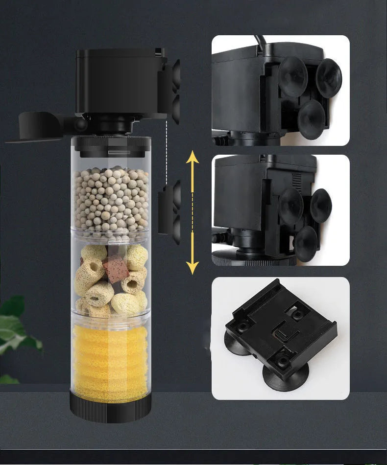 220V Silent Aquarium Filter – Submersible Water Pump with Bio Sponge, Skimmer & Waves Maker for Turtle & Fish Tanks