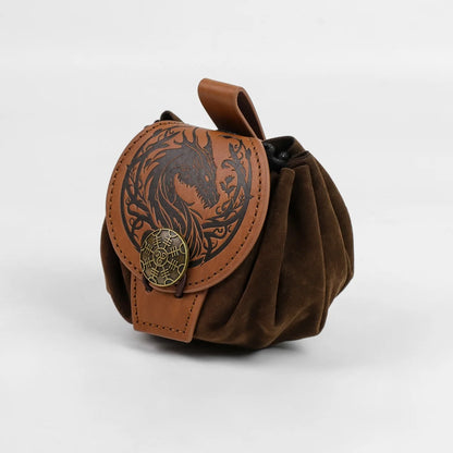 Medieval Faux Leather Waist Bag - Retro Drawstring Belt Pouch for Outdoor Wear, Cosplay and Coin Storage