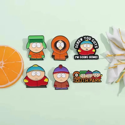 6-Piece Cartoon Character Enamel Pin Set - Cute Metal Brooches and Funny Lapel Badges for Kids, Friends, and Gifts