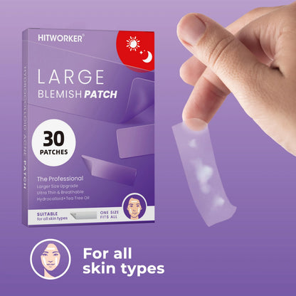 30 XL Acne Patches - Waterproof Invisible Pimple Patches for Day and Night Skincare