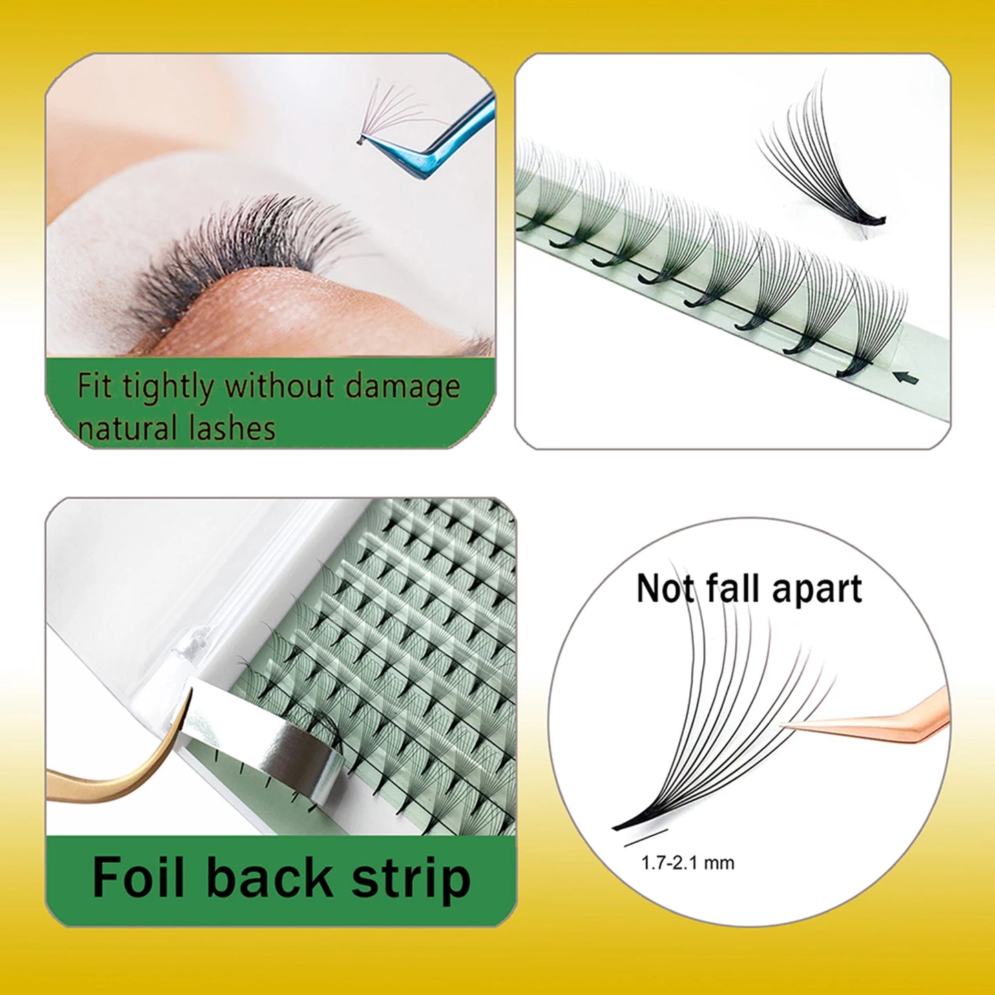 10D Premade Volume Eyelash Fans – Long Stem 3D-6D Pointy Base False Lash Clusters