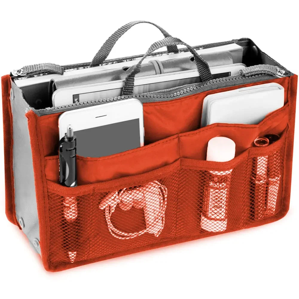Women’s Nylon Cosmetic Organizer Bag – Foldable Large Capacity Travel Makeup Insert Handbag Tote Organizer Liner Bag