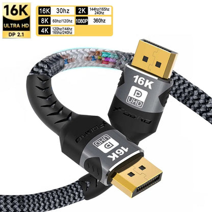 16K DP 2.1 DisplayPort Cable – 8K@120Hz, 4K@240Hz, 80Gbps HDR Video Audio Cable for Laptop, TV, Xbox, Projector, Gaming Monitor