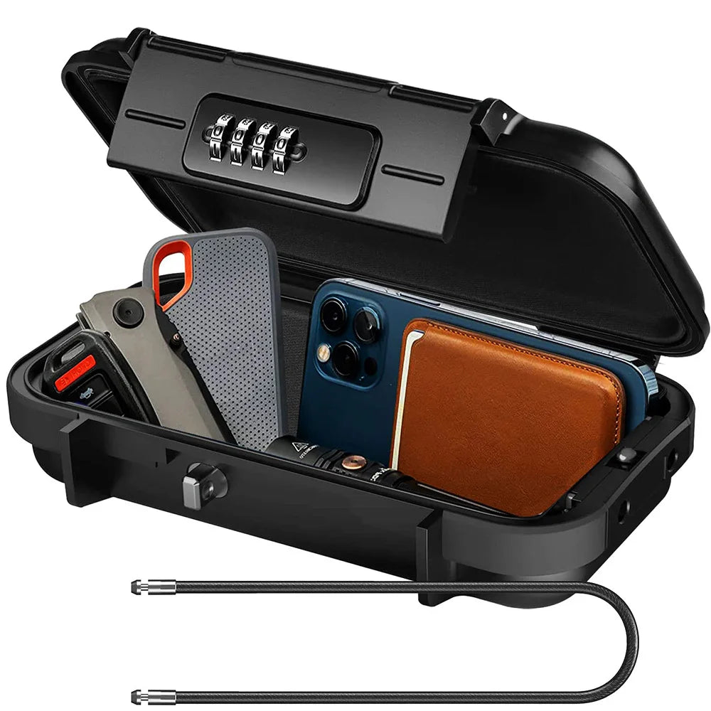 Portable Travel Safe Box – Large Capacity Security Lockbox with Code & Key, Waterproof, Removable Cable Handle