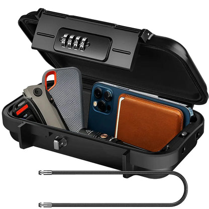 Portable Travel Safe Box – Large Capacity Security Lockbox with Code & Key, Waterproof, Removable Cable Handle