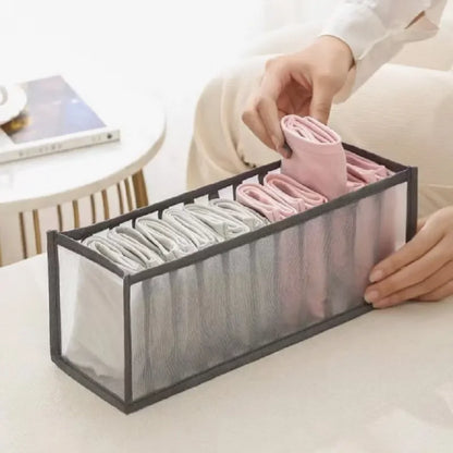 11-Compartment Collapsible Underwear Storage Box – Nylon Bra Organizer with Breathable Mesh for Home & Dormitory