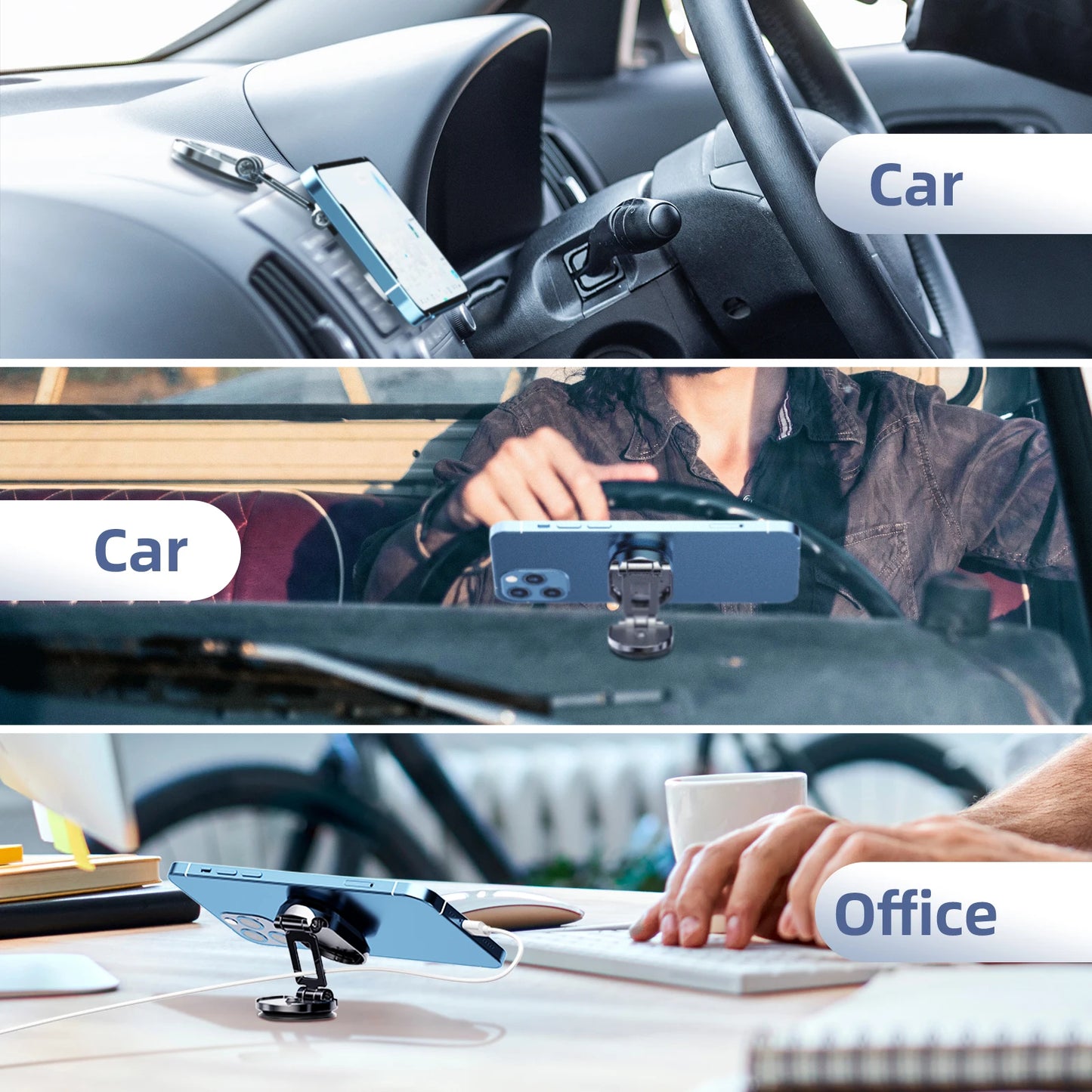 Magnetic Car Phone Holder - Foldable 360-Degree Rotatable Dashboard Stand for Navigation, Car Accessories