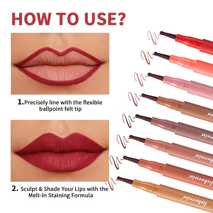 Waterproof Lip Liner Stain - Long-Lasting Transfer-Proof & Smudge-Resistant Lip Color, 8 Shades