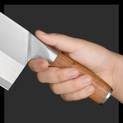 Stainless Steel Cleaver Kitchen Knife – Wooden Handle Utility Knife for Slicing Fish, Vegetables & Meat