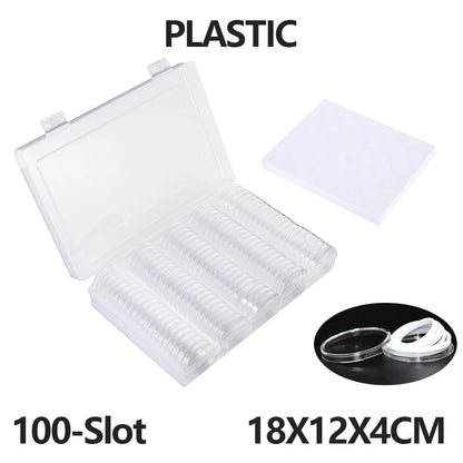 100pcs Clear Coin Capsules – Adjustable Universal Storage Box with Pads for Commemorative Coins & Medals