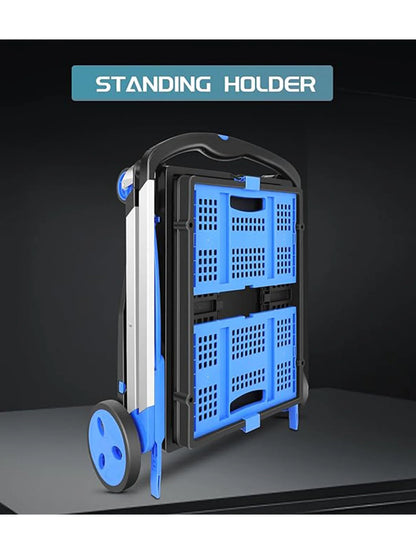 Collapsible Multi-Use Utility Cart — Adjustable Folding Shopping Trolley with Storage Crate, Lightweight Moving Cart