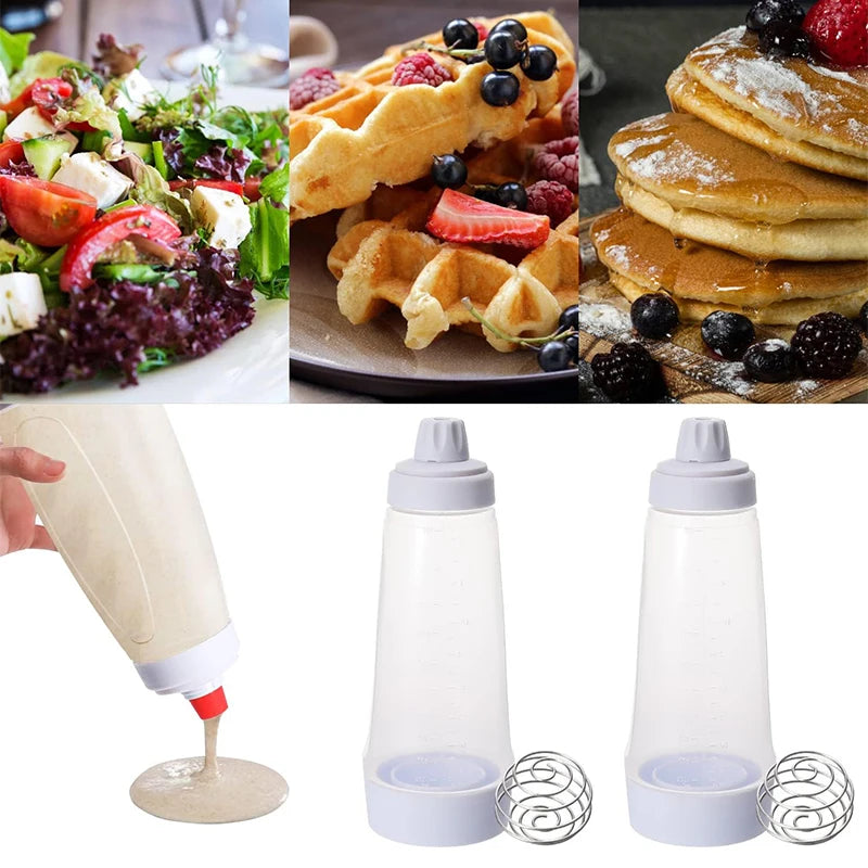 Pancake Batter Dispenser Mixer with BlenderBall Wire Whisk - Squeeze Bottle Pancake Shaker Dispenser JT194 by LMETJMA
