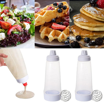 Pancake Batter Dispenser Mixer with BlenderBall Wire Whisk - Squeeze Bottle Pancake Shaker Dispenser JT194 by LMETJMA