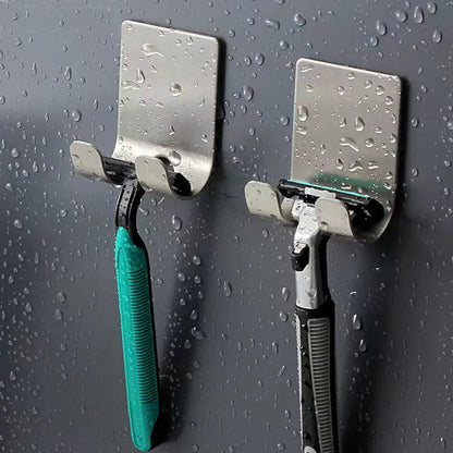 Stainless Steel Razor Holder Wall Hook – No-Drill Bathroom Shaver Storage Rack Organizer Accessories