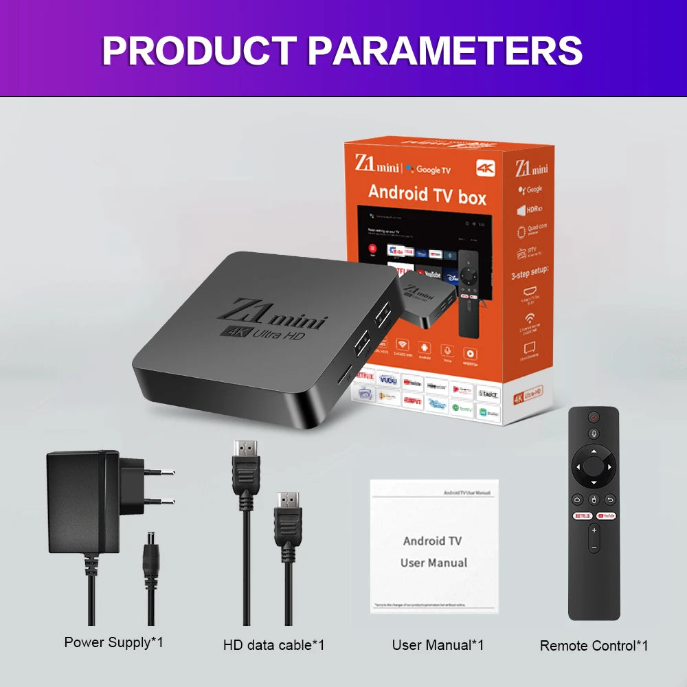 Smart ATV Box Z1 Mini – Android 10, Allwinner H313, 2GB RAM 8GB ROM, Dual 2.4G/5G WiFi, BT 5.2, 4K Media Player Set-Top Box