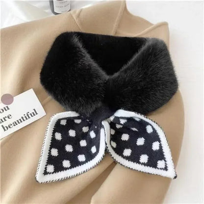 Women’s Winter Faux Fur Scarf - Warm Plush Rabbit Fur Collar Snood with Wool Stitching