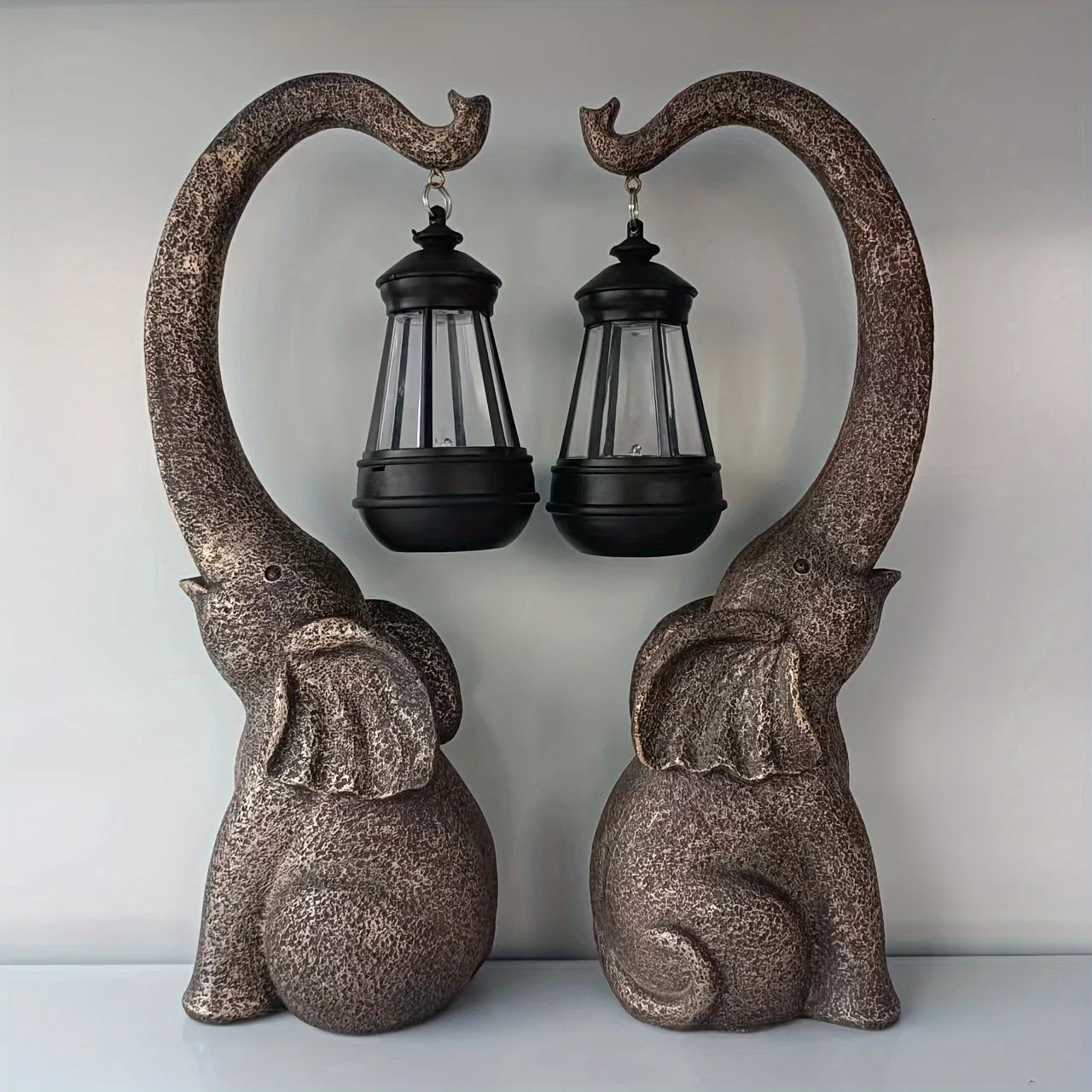 Solar Elephant Garden Lantern - Imitation Stone Resin Decorative Light for Balcony, Courtyard & Outdoor Landscaping