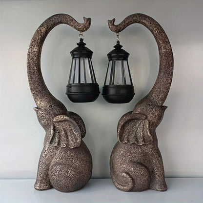 Solar Elephant Garden Lantern - Imitation Stone Resin Decorative Light for Balcony, Courtyard & Outdoor Landscaping