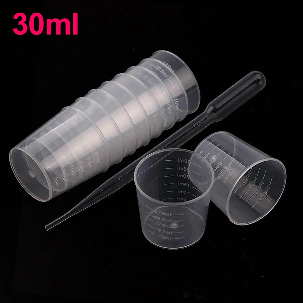20/100PCS Transparent Plastic Measuring Cups – Disposable Liquid Containers for Epoxy Resin, Silicone Mold, DIY Jewelry Making