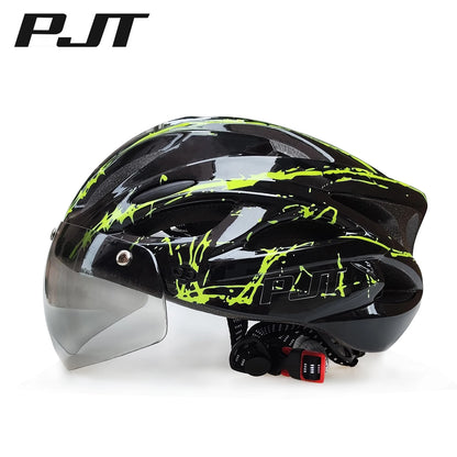 PJT 4-in-1 Lightweight Cycling Helmet - 18 Breathable Holes, Detachable Sun Visor & Goggles for Adults, Road & MTB Bike Helmet