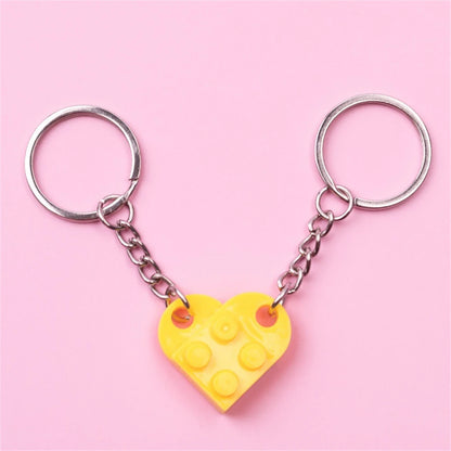 2-Piece Love Heart Brick Keychain Set - Matching Couple and Friendship Building Block Key Rings, Valentine’s Day Gifts