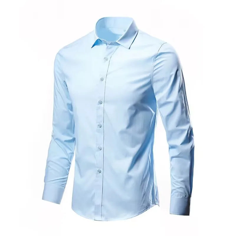 Men’s Wrinkle-Resistant Long Sleeve Shirt - Breathable Slim Fit Business Shirt for Spring & Autumn