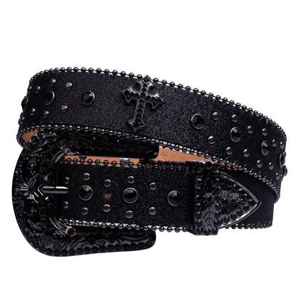 Women's Rhinestone Western Belt – Fashion Leather Cowboy Belt with Man-Made Diamonds for Jeans & Outfits
